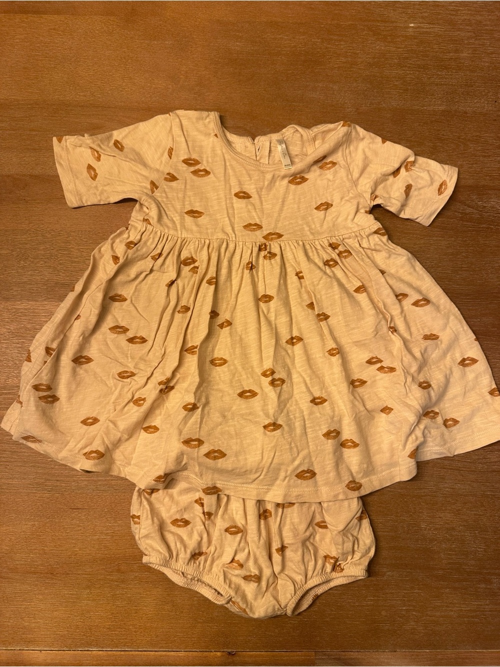 Rylee + Cru Pink Dress with Brown Lip Print and Bloomers